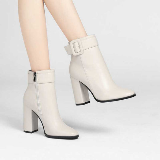 Zapatos de Cuero Suave para Mujer con Tacón Grueso Alto
