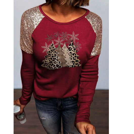 Playera Navideña de Manga Larga con Estampado de Copo de Nieve y Detalles Lentejuelas - Image 9