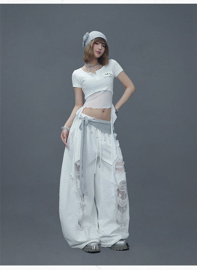 Pantalones Casuales Rotos con Parches Denim para Bailar - Image 12