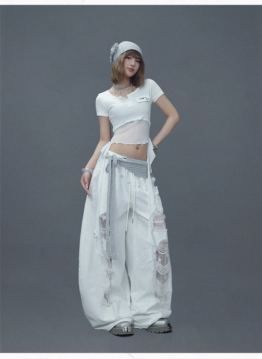 Pantalones Casuales Rotos con Parches Denim para Bailar - Image 12