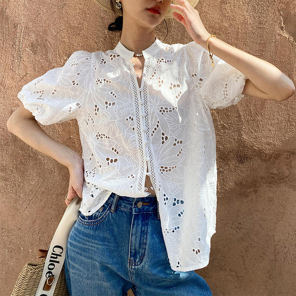 Blusa de Algodón con Bordados para Mujer