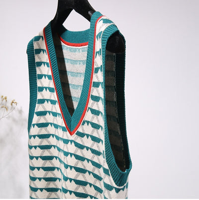 Chaleco Tejido Jacquard con Contraste Retro para Mujer - Image 14