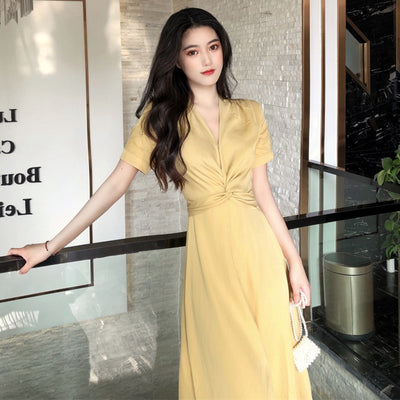 Falda Larga Amarillo Claro con Cintura Campánula Floral Francés - Image 6