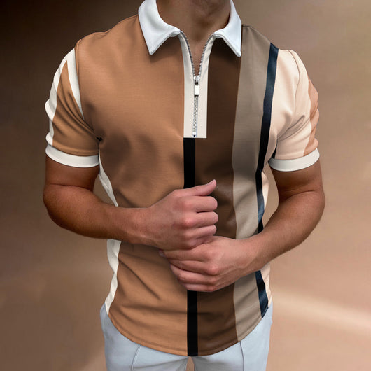 Polo Casual a Rayas Khaki con Cuello Solapa - Image 9