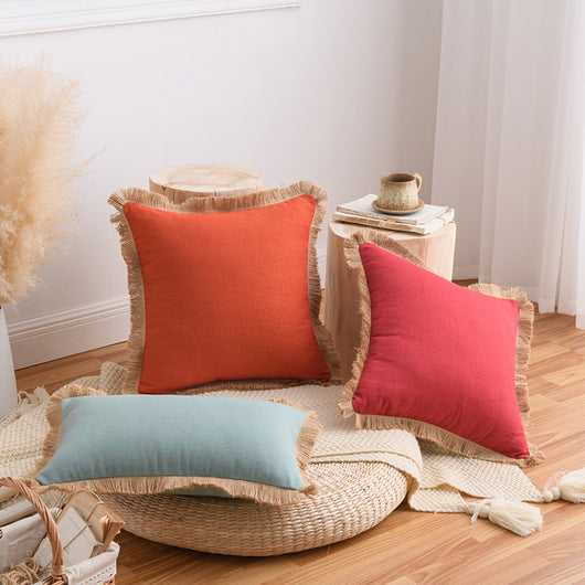 Funda de Almohada de Algodón y Lino Estilo Nórdico Reforzada Color Sólido