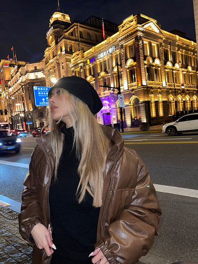 Abrigo Parka Marrón con Cuello Alto y Cierre para Mujer - Image 5