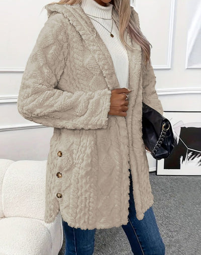 Abrigo Cardigan con Capucha y Botones - Chaqueta Larga de Invierno Color Sólido - Image 39