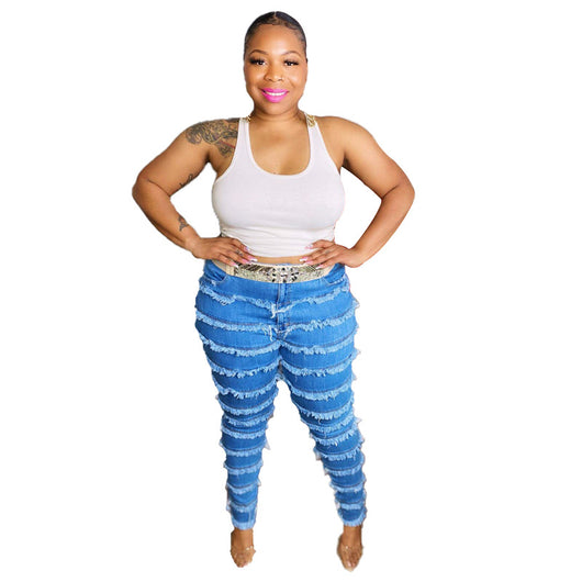 Jeans Skinny Stretch Desteñidos con Flecos para Mujer - Image 14