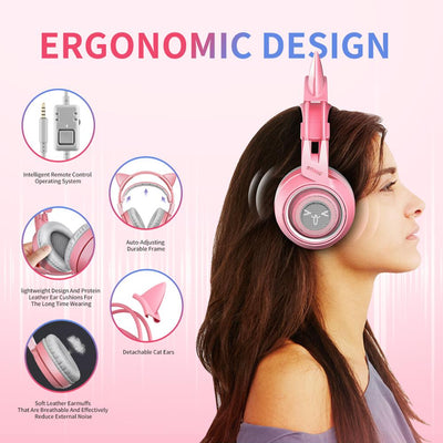 Auriculares Gaming con Orejas de Gato - Micrófono para PC, PS4 y Móvil - Image 12