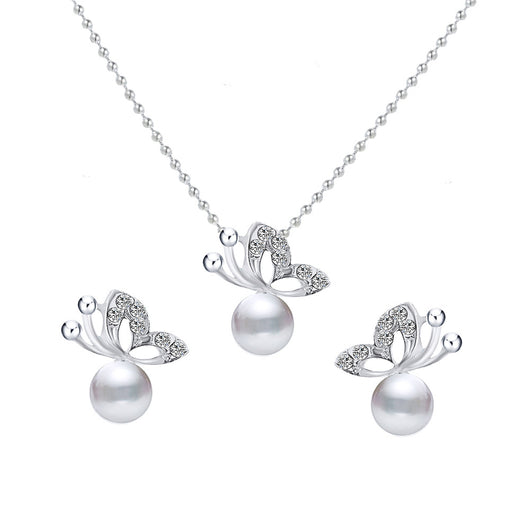 Conjunto de Aretes y Collar con Mariposa de Perla y Diamantes Completos - Image 7