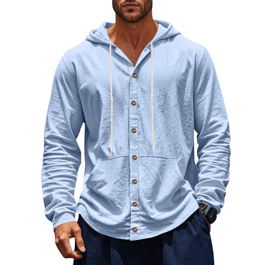 Camisa de Lino Holgada para Hombre - Minimalista de Manga Larga - Image 11