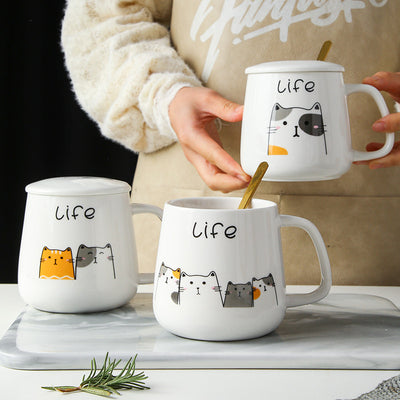 Taza de Cerámica Gato Kawaii con Tapa y Cuchara para Café - Image 9