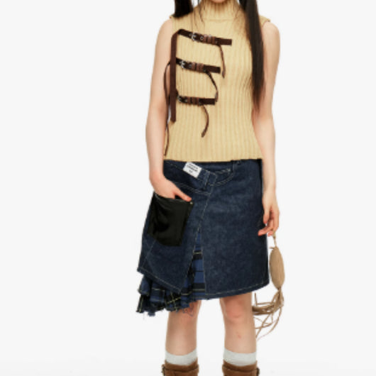 Falda Midi Twill con Flecos y Detalles Combinados - Image 4