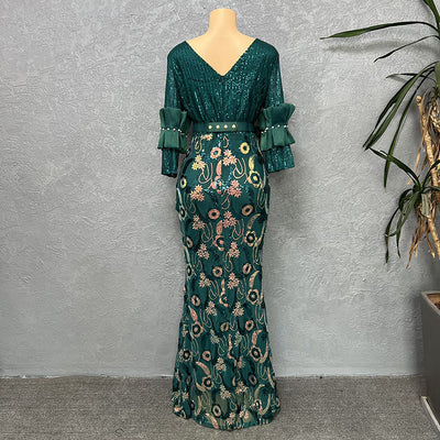 Vestido Formal Elegante Cuello Redondo Manga Corta Ajustado - Image 12
