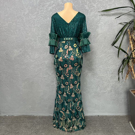 Vestido Formal Elegante Cuello Redondo Manga Corta Ajustado - Image 12