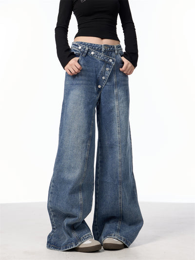 Pantalones Vaqueros Rectos Azules Cintura Alta Pierna Ancha Efecto Desgastado - Image 20