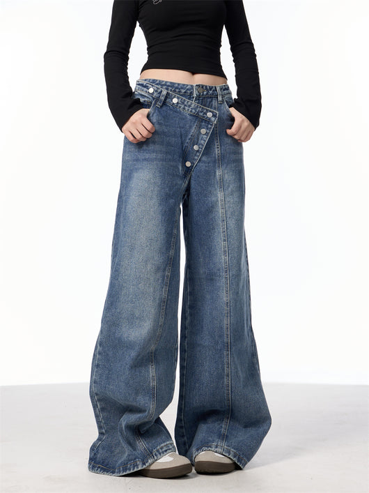 Pantalones Vaqueros Rectos Azules Cintura Alta Pierna Ancha Efecto Desgastado - Image 20