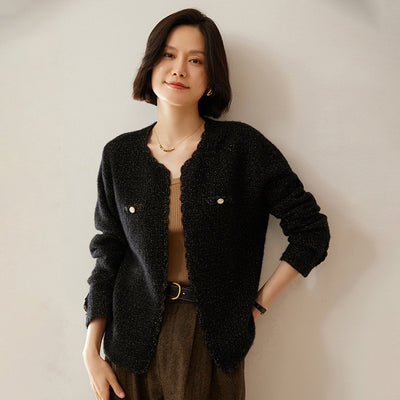 Cardigan de Cachemira Estilo Chanel - Tejido Suelto Cuello Redondo Manga Larga - Image 8
