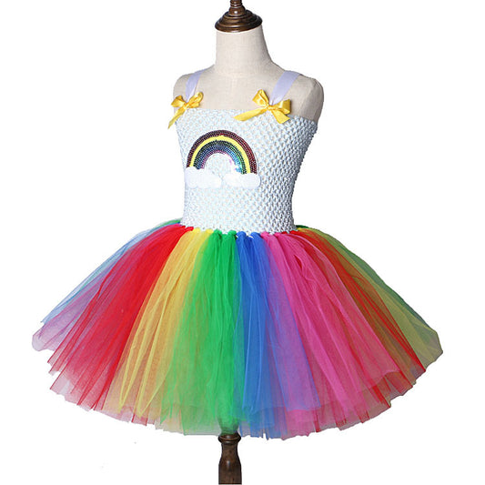 Vestido Princesa Arcoíris de Tul Brillante para Niñas