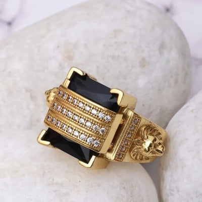 Anillo de Oro Laminado para Hombre con Diamantes Negros Incrustados - Image 12