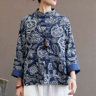 Cardigan Étnico de Algodón y Lino para Mujer - Azul Calicó - Image 4
