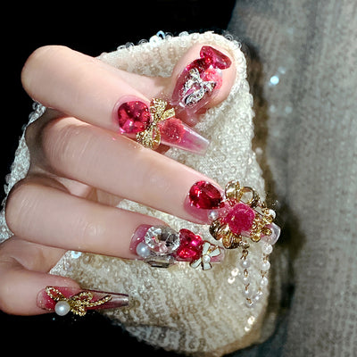 Uñas Postizas Adhesivas con Diseño Lazo Chino - Image 2