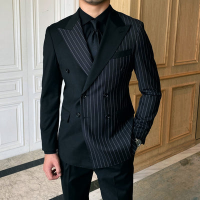 Blazer de Rayas Doble Botonadura - Traje Ejecutivo Tailored para Hombre