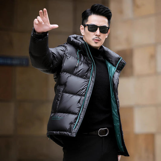 Chaqueta Puffer Premium de Plumón de Pato 90% con Capucha para Hombre