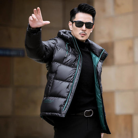 Chaqueta Puffer Premium de Plumón de Pato 90% con Capucha para Hombre