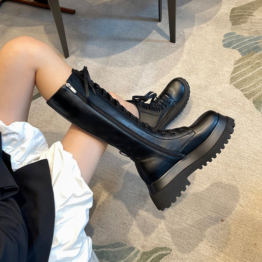 Botas Militares para Mujer con Suela Gruesa y Cierre Lateral