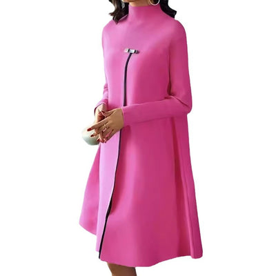 Vestido Elegante de Cuello Alto Manga Larga Efecto Adelgazante con Bajo Amplio - Image 2
