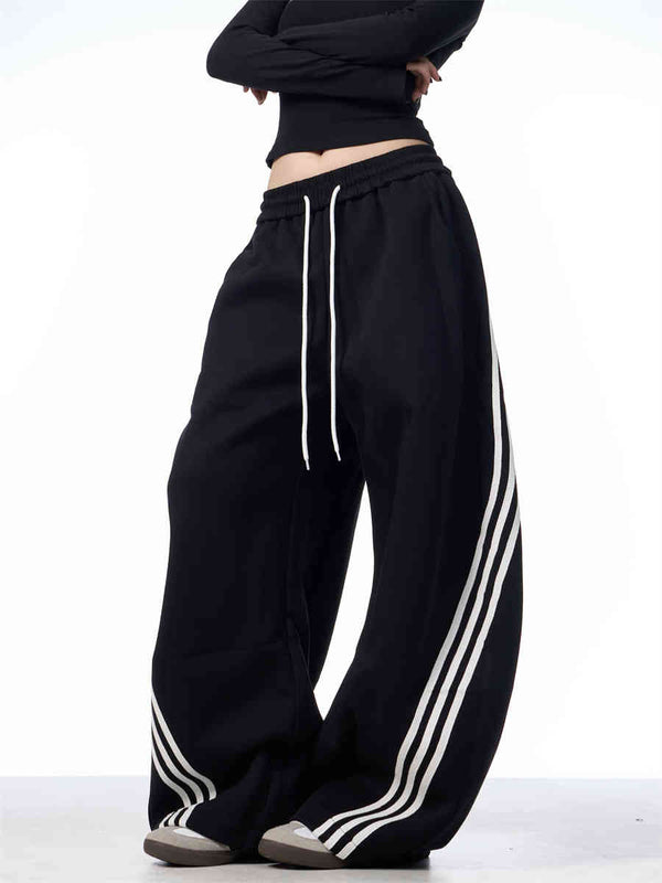 Pantalones Casuales Anchos a Rayas con Cordones