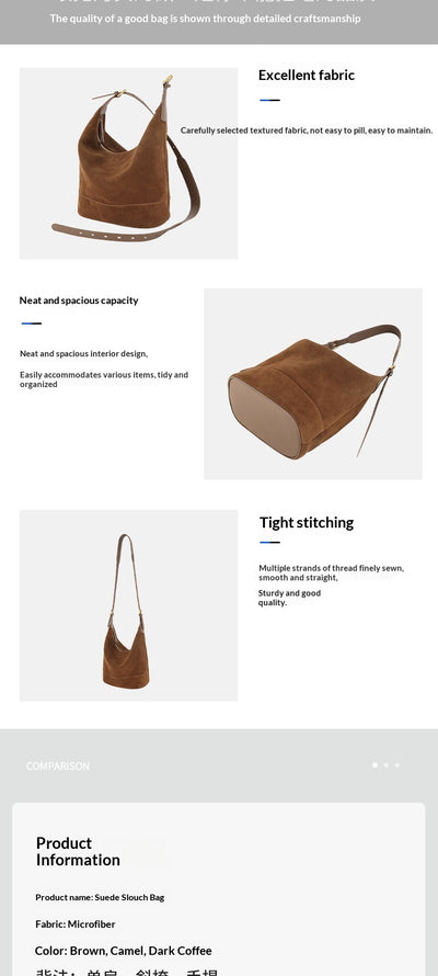 Bolsa Bucket de Ante Retro - Bolso Cómodo y Versátil para Hombro o Bandolera - Image 8