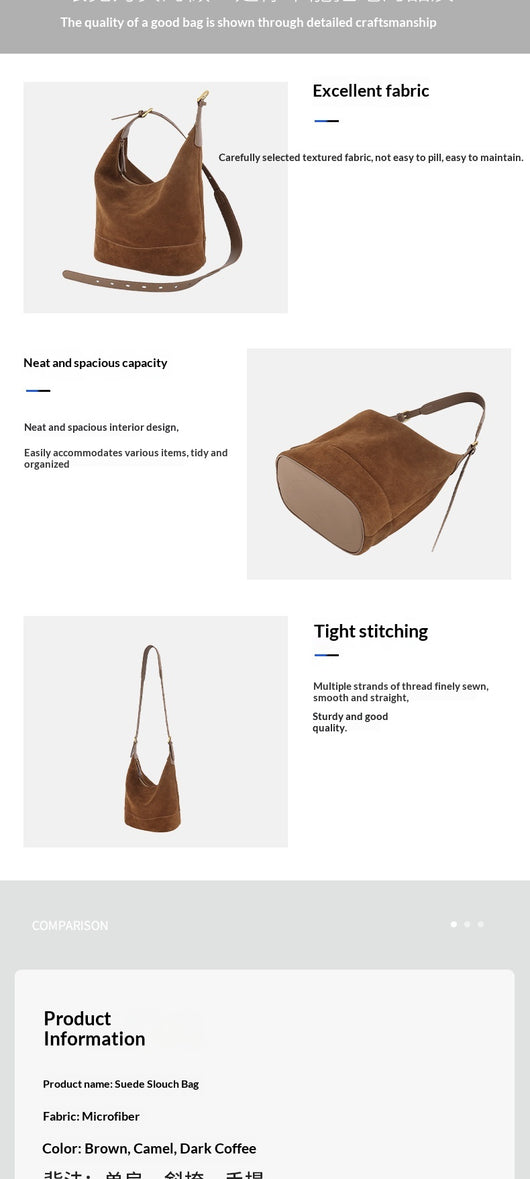 Bolsa Bucket de Ante Retro - Bolso Cómodo y Versátil para Hombro o Bandolera - Image 8