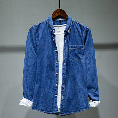 Chaqueta Camisa Denim Manga Larga Hombre Color Sólido - Image 6