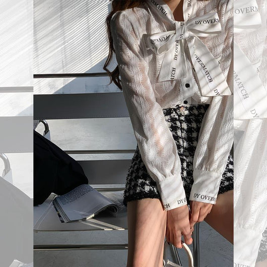 Blusa de Encaje Hueco Manga Larga Blanca - Temperamento Elegante para Mujer - Image 4