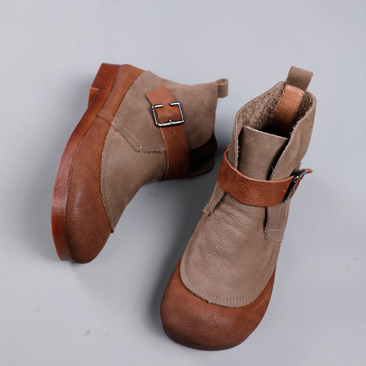 Botas de Cuero Genuino Estilo Étnico con Hebilla - Punta Redonda Planas Artesanales - Image 4