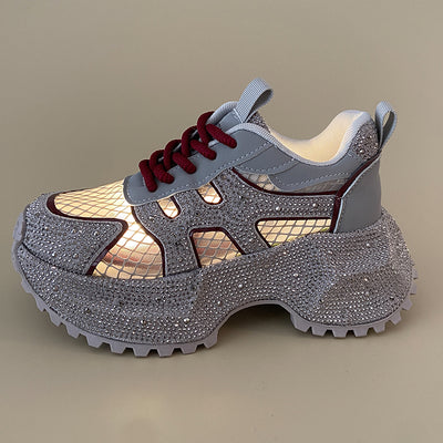 Zapatillas Deportivas Plataforma Gruesa para Mujer con Brillo y Cristales - Amarillo Claro - Image 8