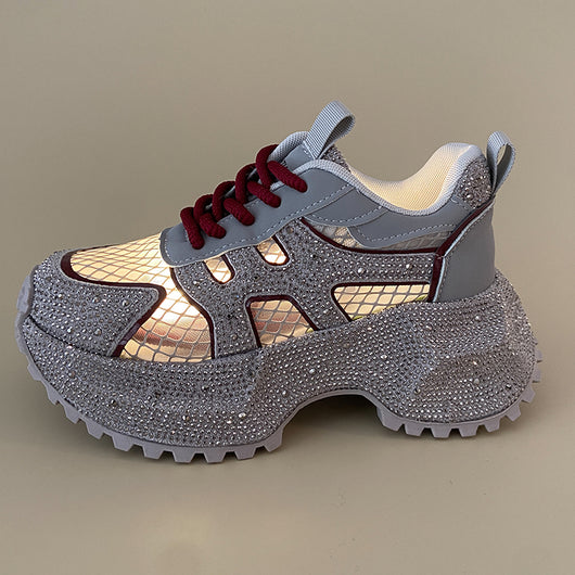 Zapatillas Deportivas Plataforma Gruesa para Mujer con Brillo y Cristales - Amarillo Claro - Image 8