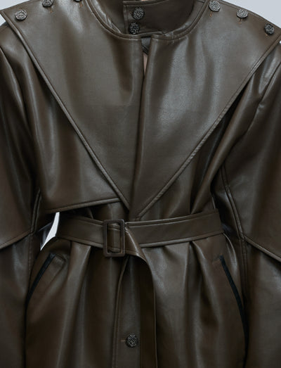 Gabardina Larga con Hebilla de Moneda de Cobre y Cintura Ajustada - Image 6