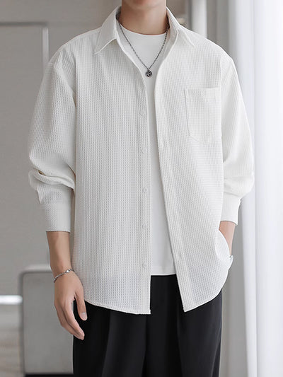 Camisa Polo Texturizada Suelta Casual para Hombre - Image 11