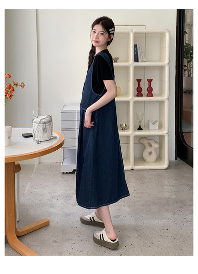 Conjunto de Dos Piezas: Falda Denim con Chaleco y Camiseta Base Talla Grande - Image 18