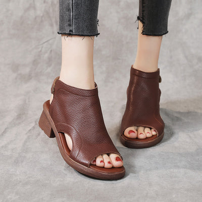 Sandalias Retro de Cuero Genuino para Mujer con Tacón Medio y Suela Suave - Image 3