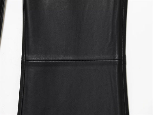 Pantalones de Cuero Casual Efecto Pierna Larga con Cintura Elástica y Bota Acampanada - Image 19