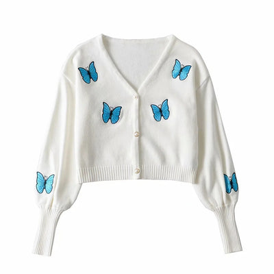 Conjunto de Dos Piezas: Cardigan Tejido con Bordado de Mariposas - Image 8