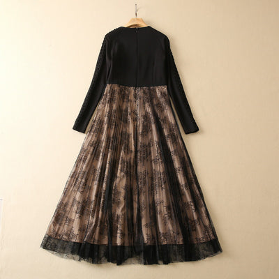 Vestido Largo de Manga Larga con Encaje, Recortes y Malla Tejida - Image 2