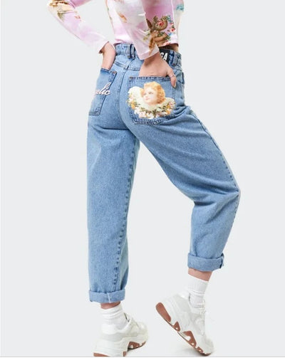 Jeans Retro Cintura Alta con Estampado Ángel Holgados Americanos - Image 7