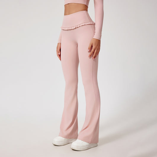 Pantalones Yoga Levantacaderas de Cintura Alta con Encaje Nude - Image 9