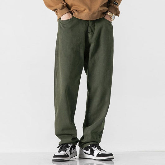 Pantalones Rectos Holgados de Color Sólido Estilo Retro