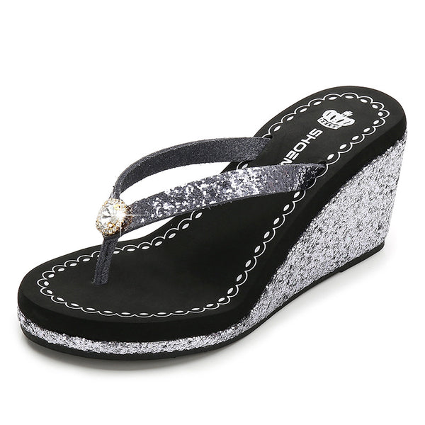 Pantuflas de Tacón Alto con Lentejuelas y Cristales para Mujer